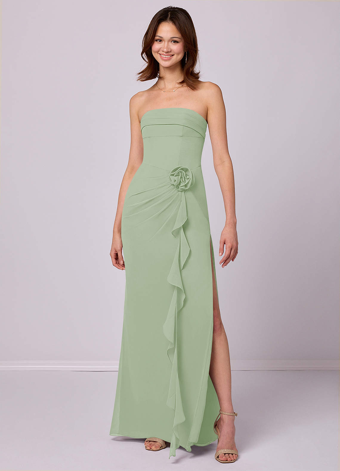 Barbie ♥ Azazie Bridesmaid Dresses Sheath Strapless Chiffon Floor-Length Dress image2