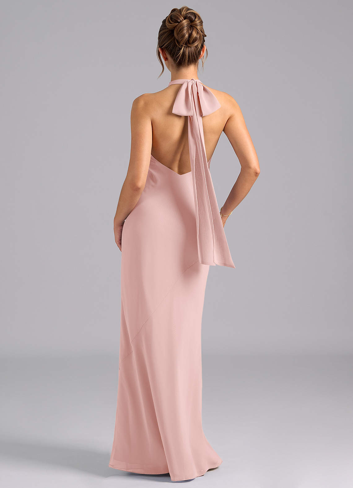 Azazie Velli Bridesmaid Dresses Powder Pink Mermaid High Neck Chiffon Dress image1