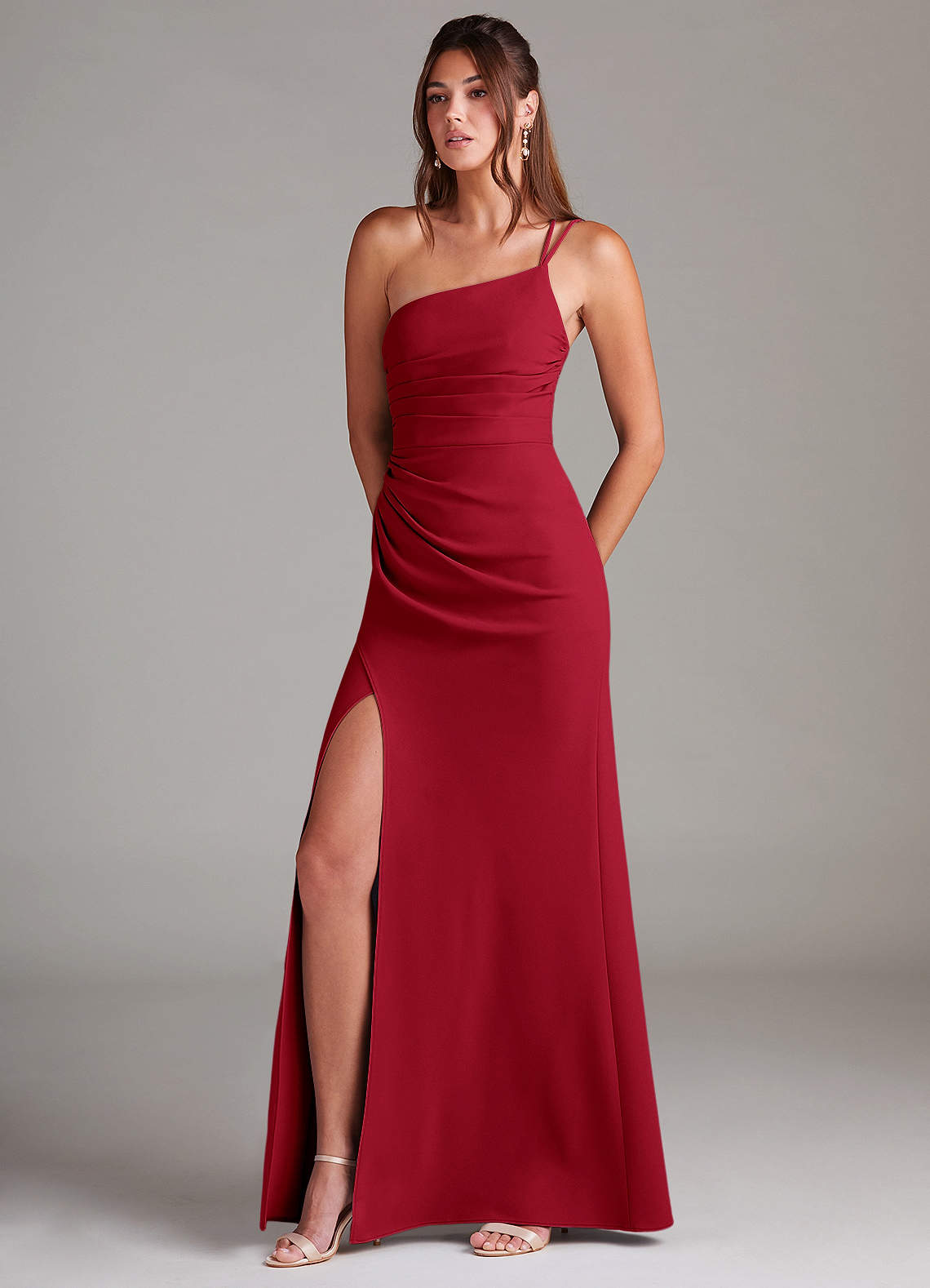 Azazie Eren Jurken voor thuis passen Jurk van Stretch crêpe met Kolom One-Shoulder Zwart image1