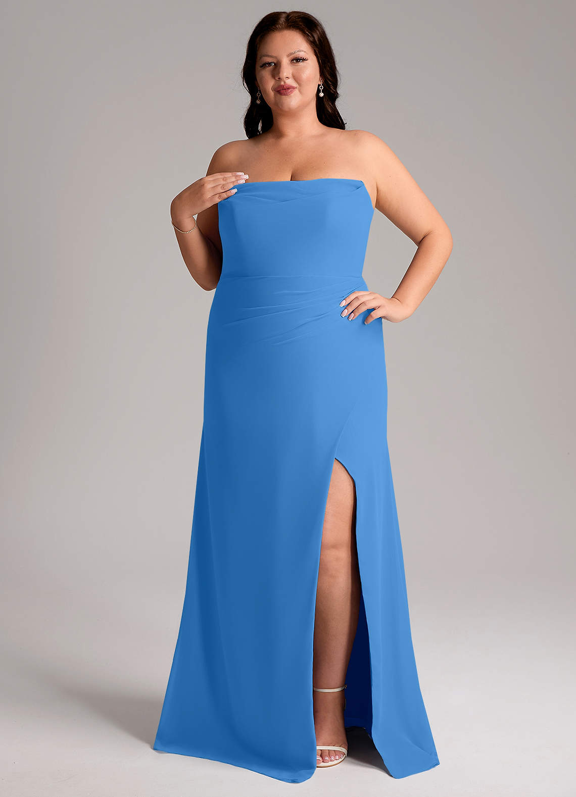 Leja オケージョンドレス　BLUE Azazie Leonis Blue Jay Chiffon Bridesmaid Dresses | Azazie