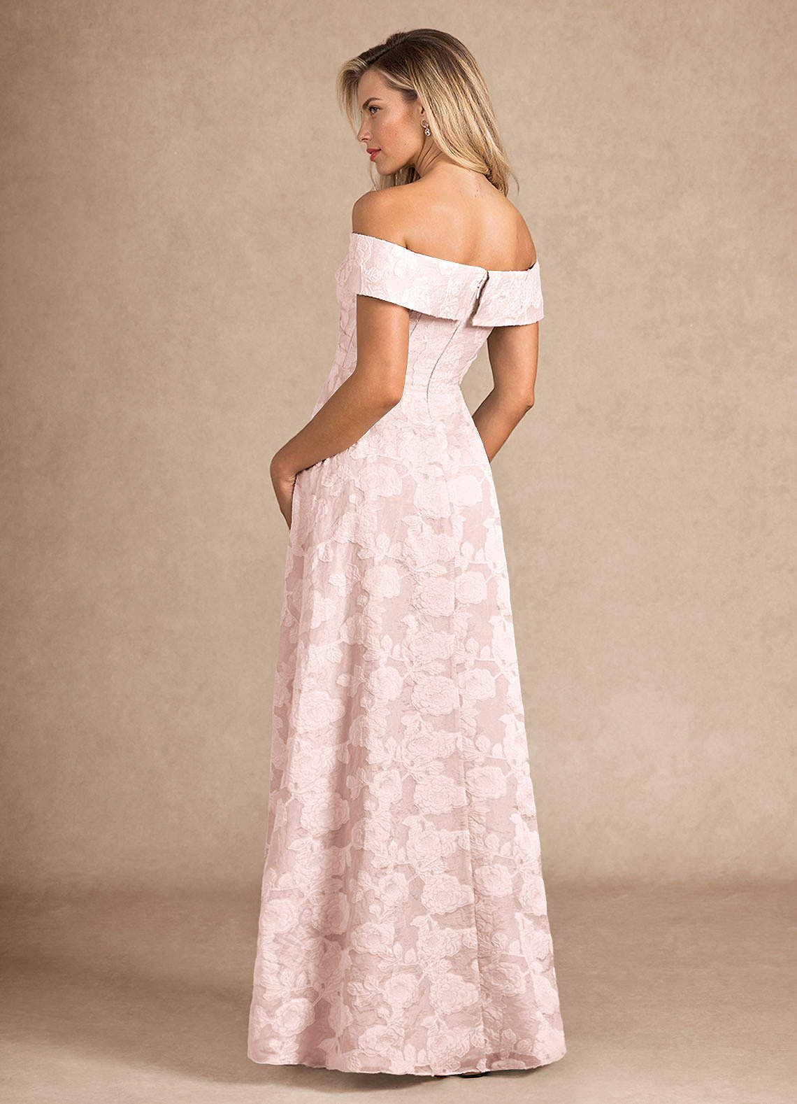 Azazie New London Light Pink Jacquard A-Line Pleated Floral