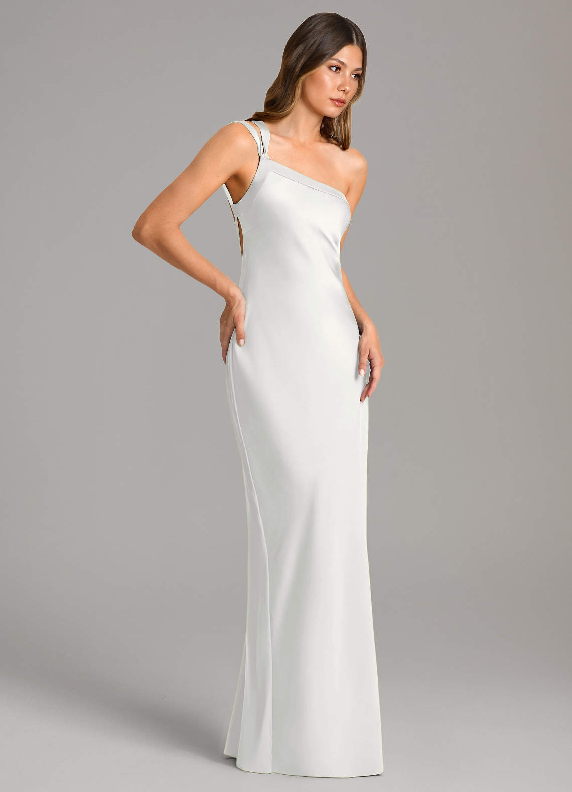 Azazie Monroe Brudtärnklänningar Klä av Sjöjungfru i Stretch Satin Ena axeln Vit image4