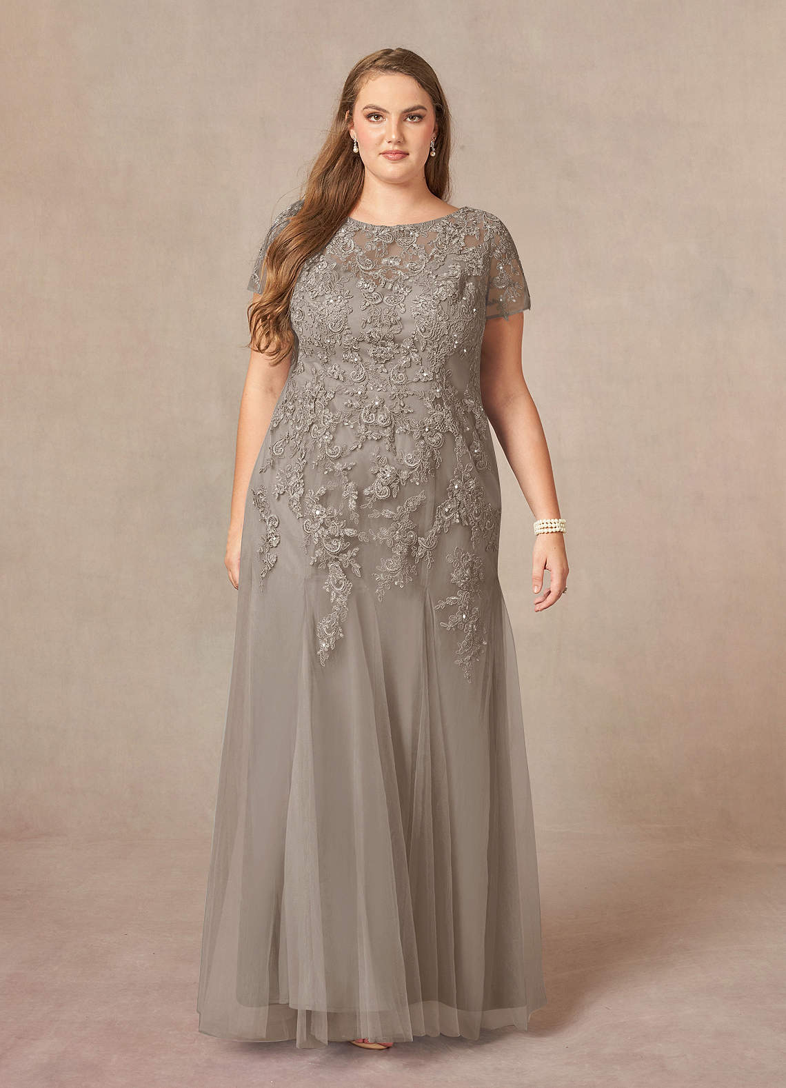 Azazie Laurie vestidos de madre de la novia Vestido de Gris Pardo de Tul de Corte Sirena con Scoop Lentejuelas image1