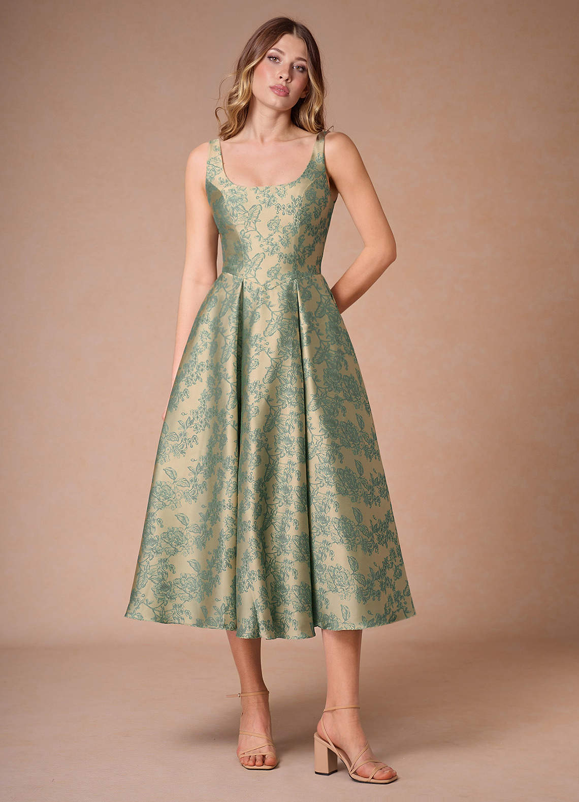 Inès Platinum Teal Pleated Midi Dress Ready to Ship | Azazie DE