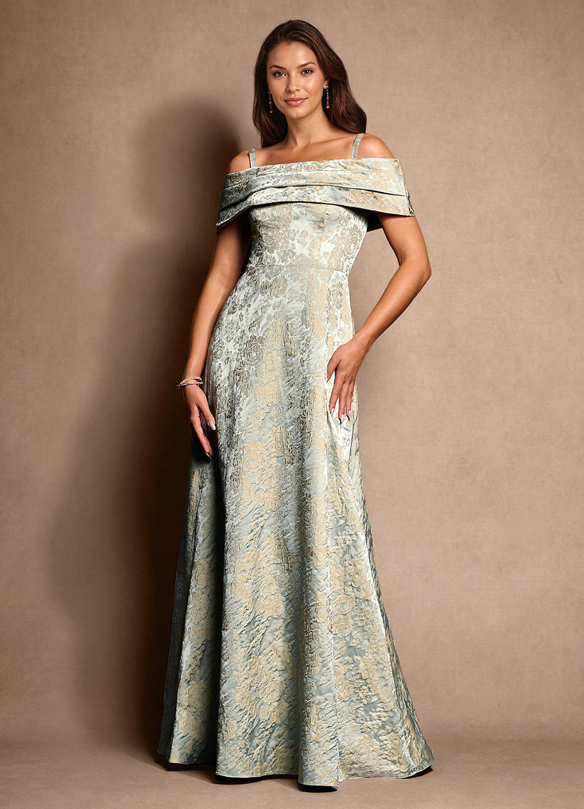 Azazie New Britain Vintage Blue A-Line Pleated Jacquard Dress