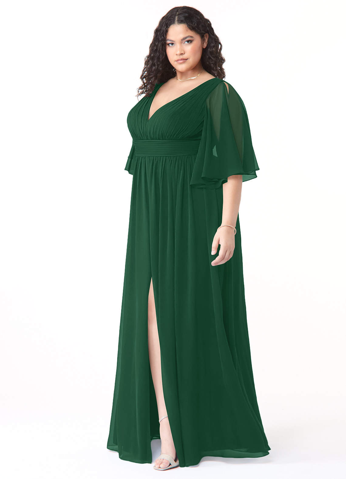 plus size dark green maxi dress Cicinia Dark Green Mother Of The Bride Dress Plus Size Long V-neck Lace Chiffon Ankle Length 3/4 Length Sleeves main image 1