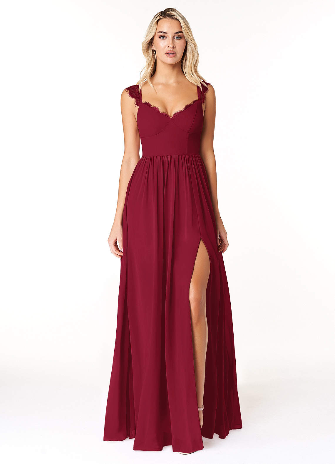 maroon lace bridesmaid dresses Azazie Cleobella Burgundy Chiffon Bridesmaid Dresses