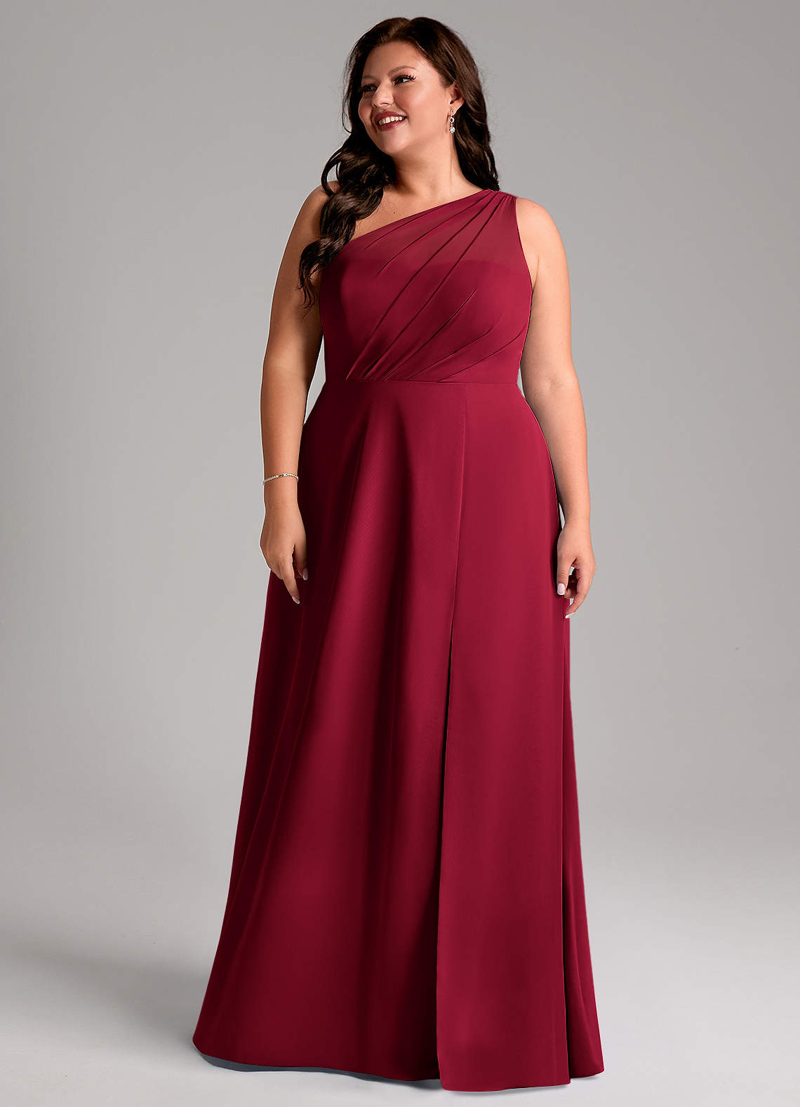 Azazie Phaedra Vestidos de madrinha de casamento Vestido Borgonha de Chiffon de Linha A com Um ombro image15