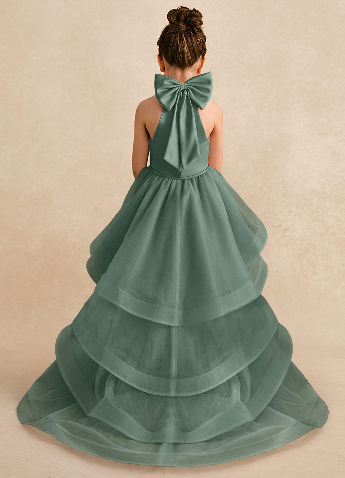 Azazie Bev Flower Girl Dresses Eucalyptus A-Line Convertible Tulle Dress image1