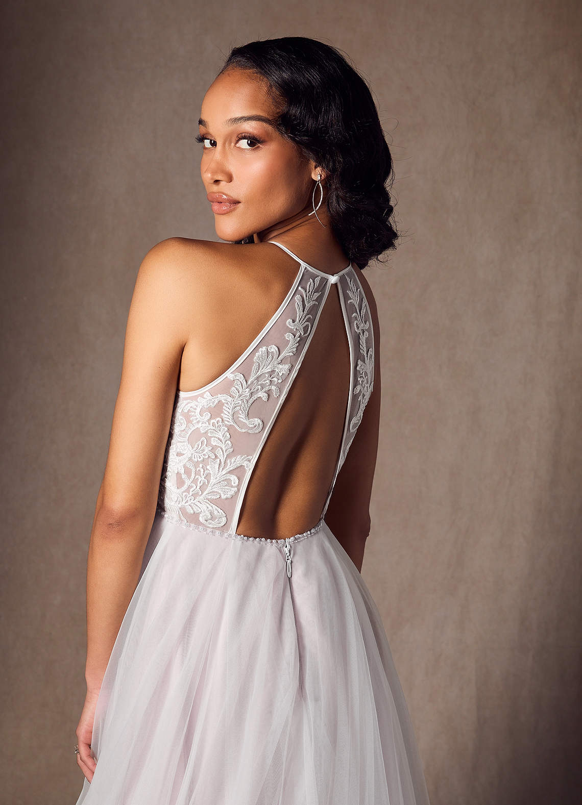 Azazie Odell Lavender Mist A-Line Halter Sequins Tulle Dress Ready