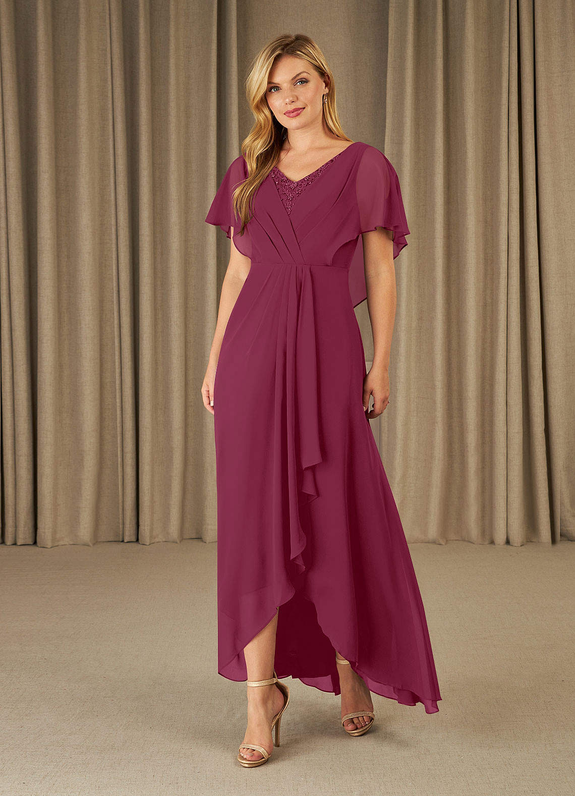 Cute Off-the-shoulder Pleated Girl's Dress Mulberry