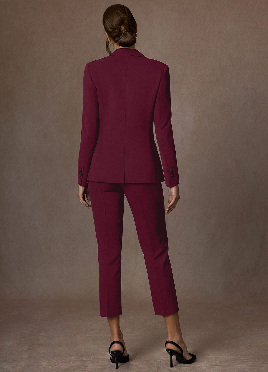 front Kennedy Burgundy Structured Stretch Pants Suit