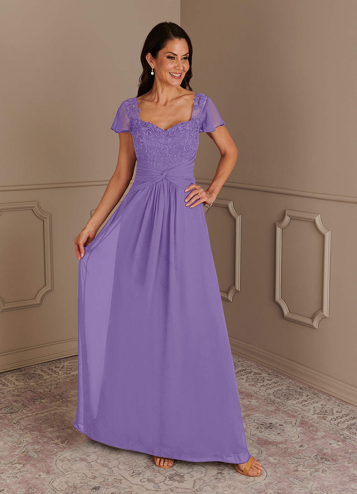 Azazie Gwenyth Abiti per la Madre della Sposa Abito A-Line in Chiffon Pizzo Tahiti image1