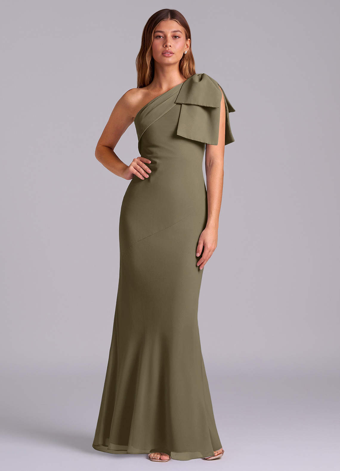 Azazie Yuanna Bridesmaid Dresses Willow Green Mermaid One Shoulder Chiffon Dress image1