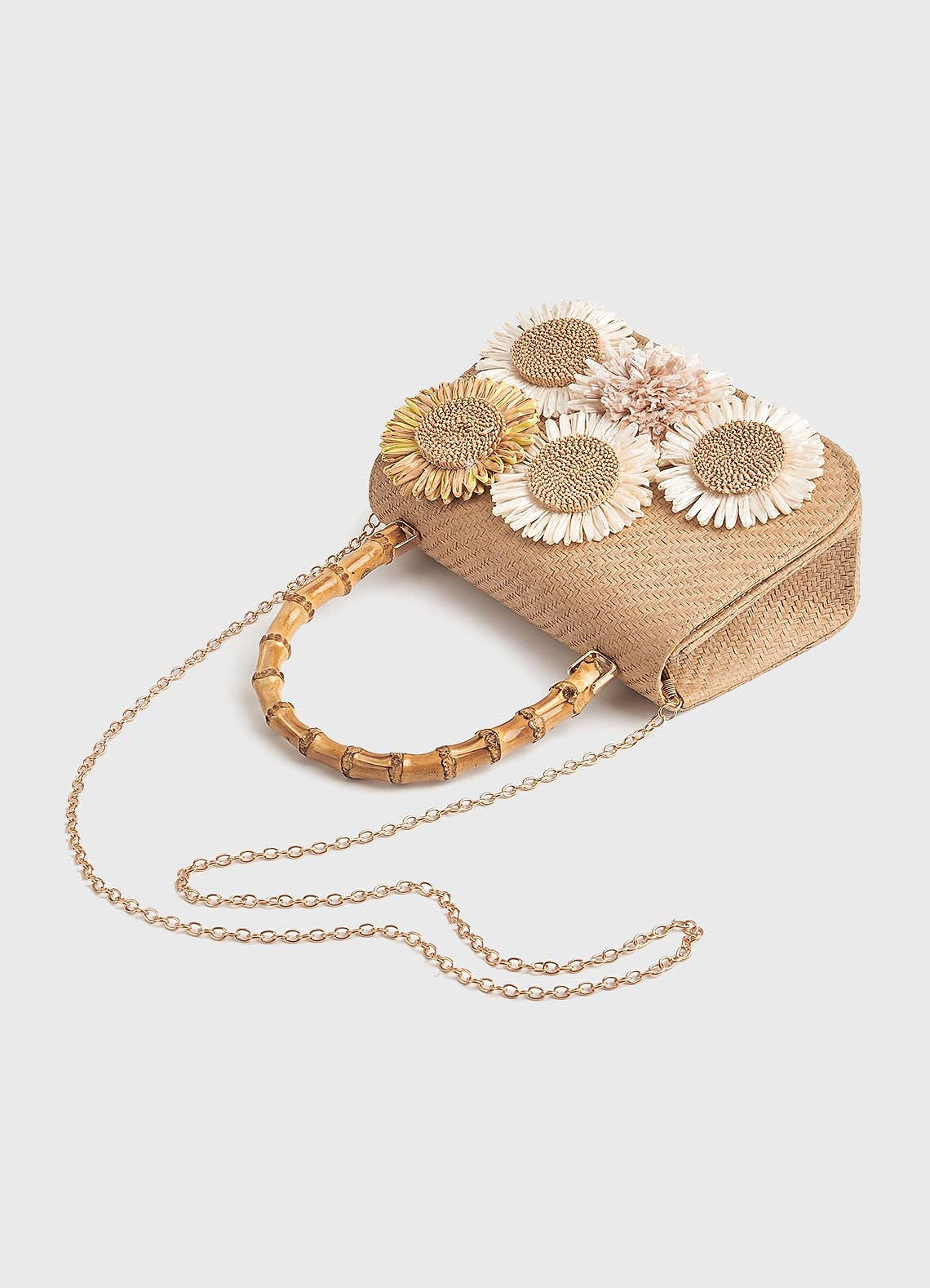 front 3D Flower Woven Straw Handbag