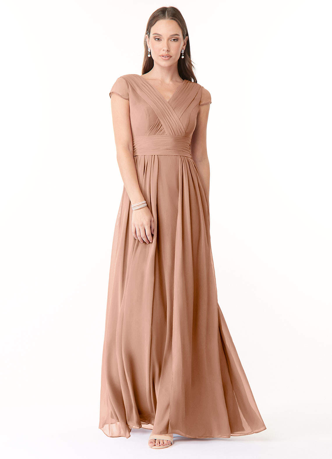 Azazie Organa Robes de demoiselle d'honneur Robe Trapèze en Mousseline de soie Plissée Champagne Rosé image1