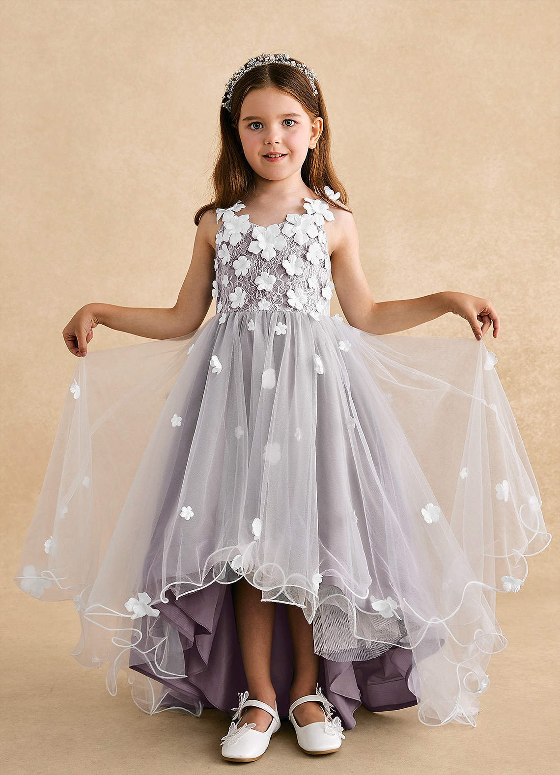 Azazie Celia Flower Girl Dresses Dusk A-Line Lace Tulle Dress image3
