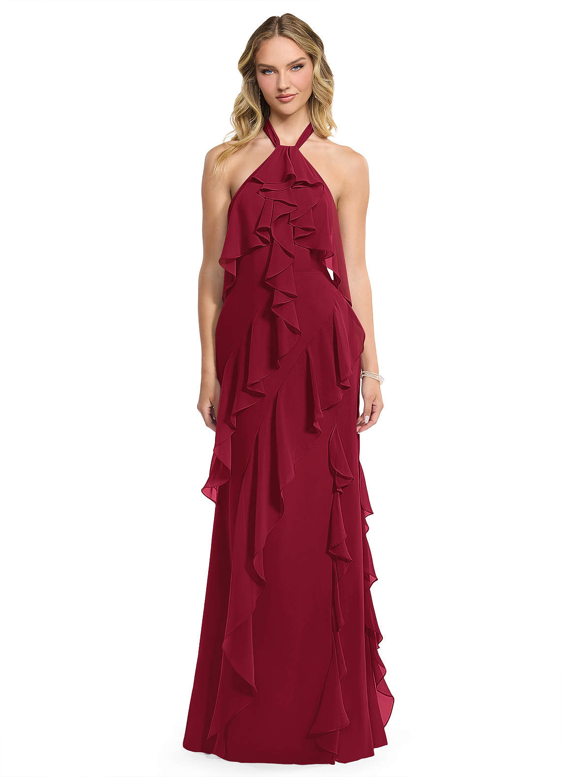 Azazie Velma Bridesmaid Dresses Burgundy A-Line Side Slit Chiffon Dress image1