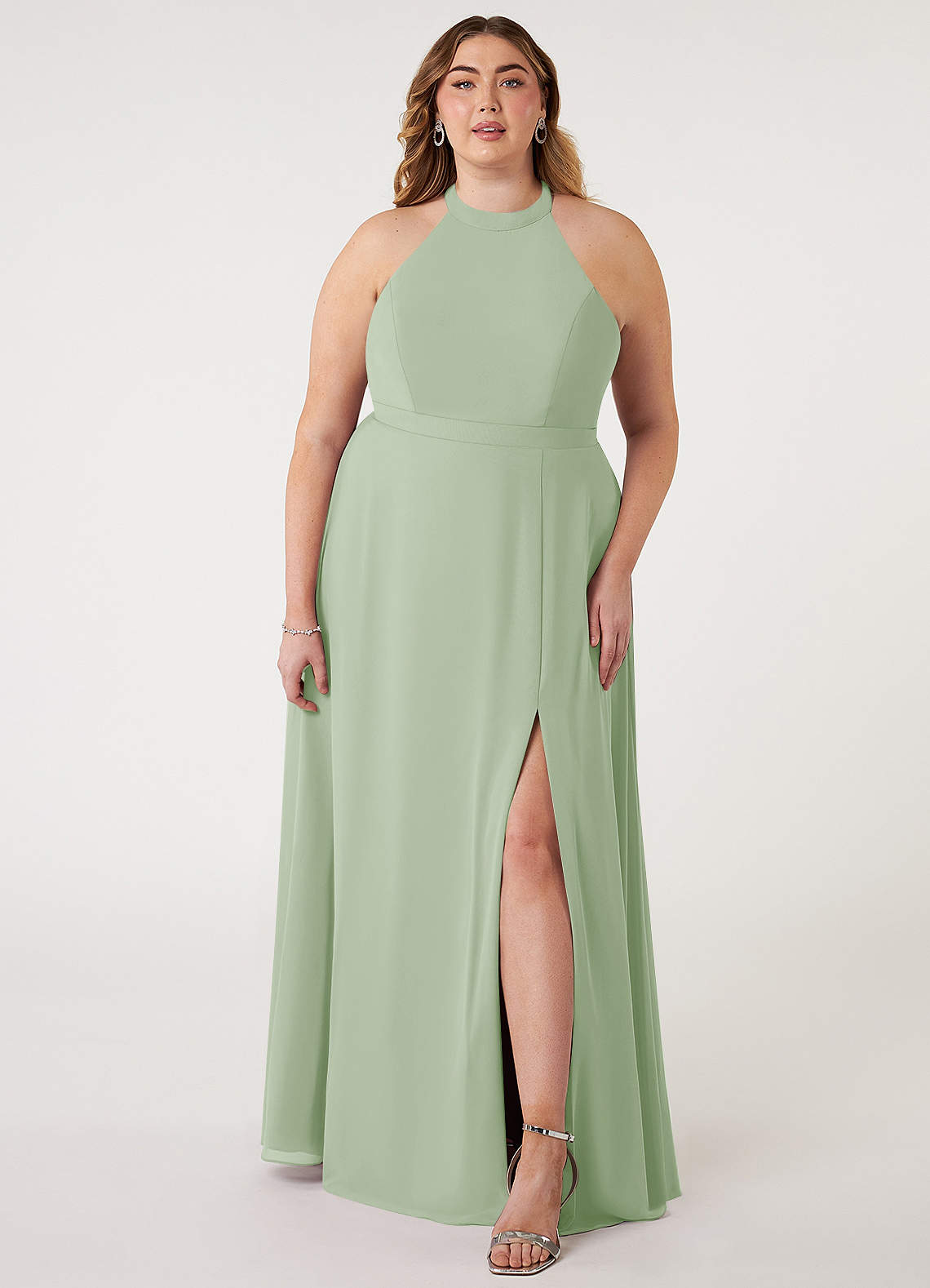 Azazie Clarice Bridesmaid Dresses Dusty Sage A-Line Halter Chiffon Dress image1