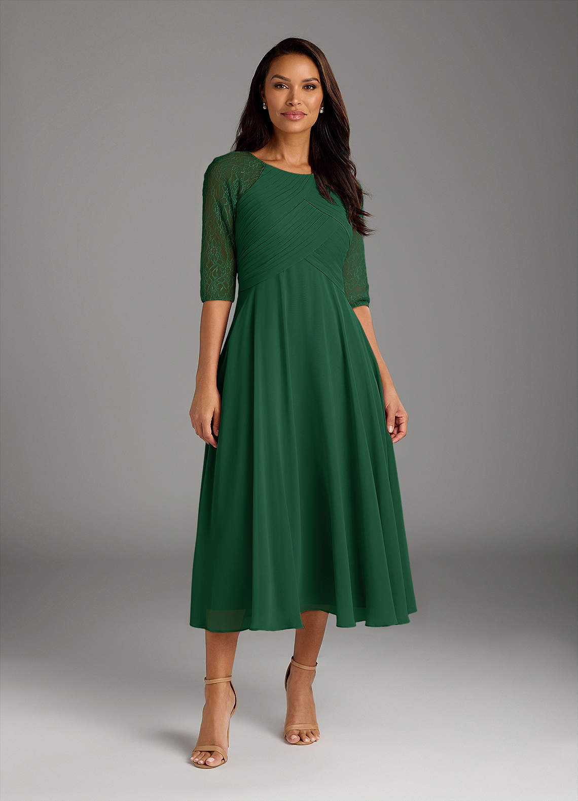 Azazie Dorothea vestidos de madre de la novia Vestido de Verde Oscuro de Gasa de Corte En A con Encaje image1