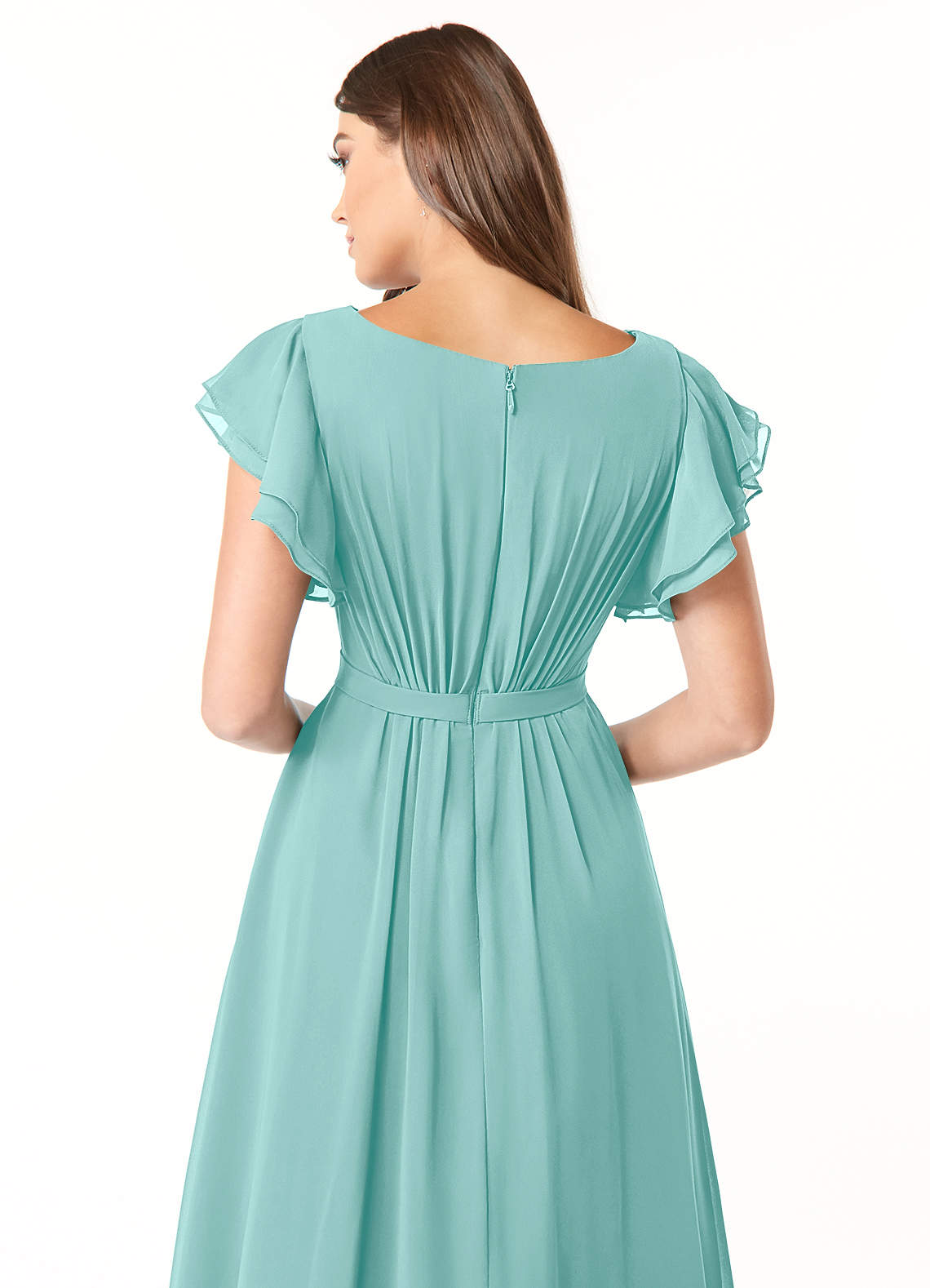 Azazie Daphne Modest Bridesmaid Dresses A-Line Ruffled Chiffon Floor-Length Dress image4