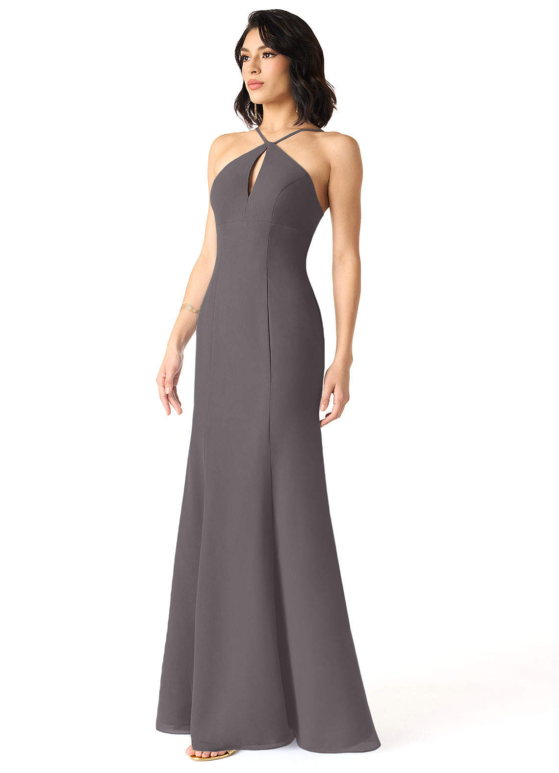 Azazie Livy Ready to Ship Steel Grey Chiffon Bridesmaid Dresses | Azazie UK