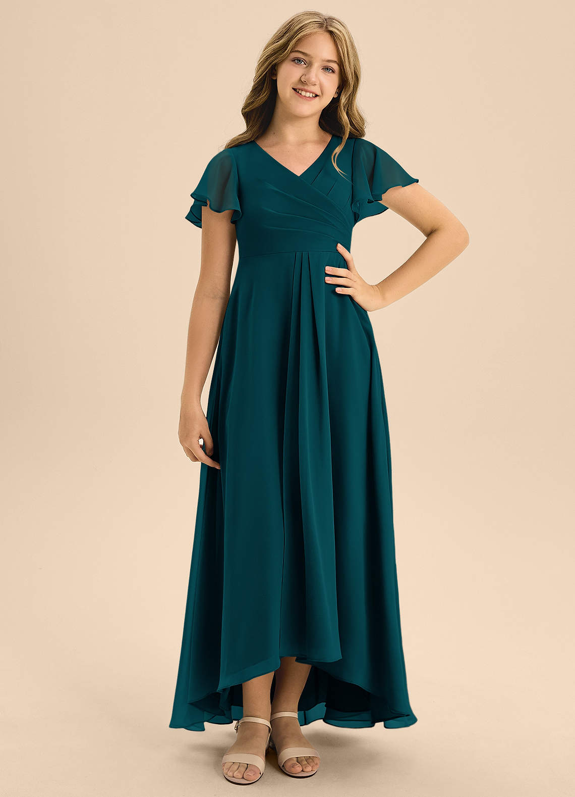 Azazie Induh Junior A-Linie Plissee Chiffon Kleid Kiefer image1