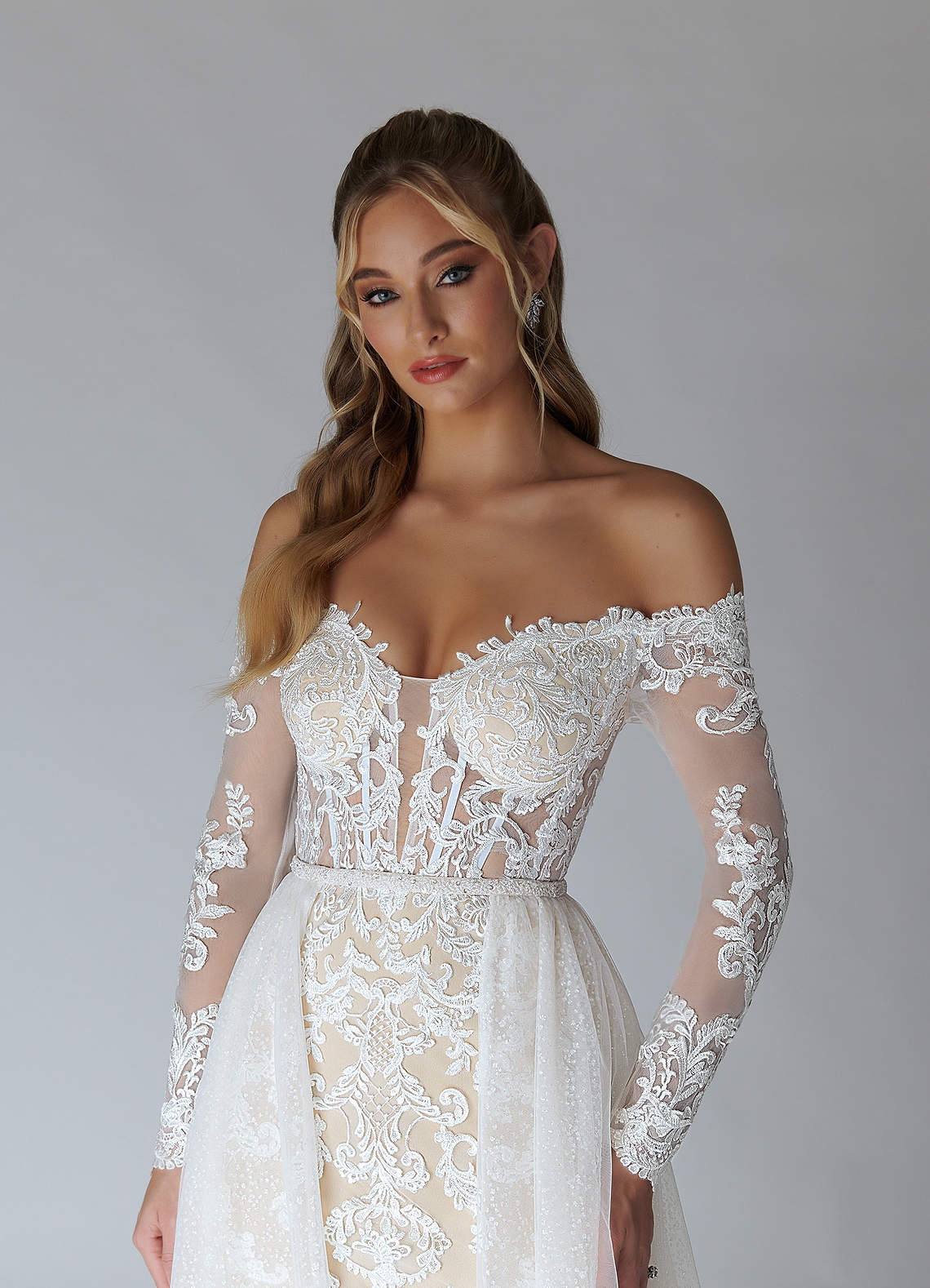 Azazie Solaris Wedding Dresses Diamond White Champagne A-Line V-Neck Sequins Tulle Dress image4