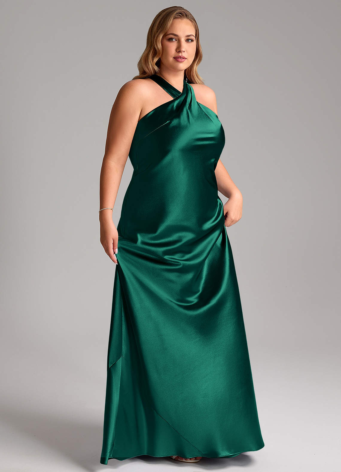 Azazie Doretta At-home Try On Dresses Espresso Mermaid Bow Metallic Satin Dress image10