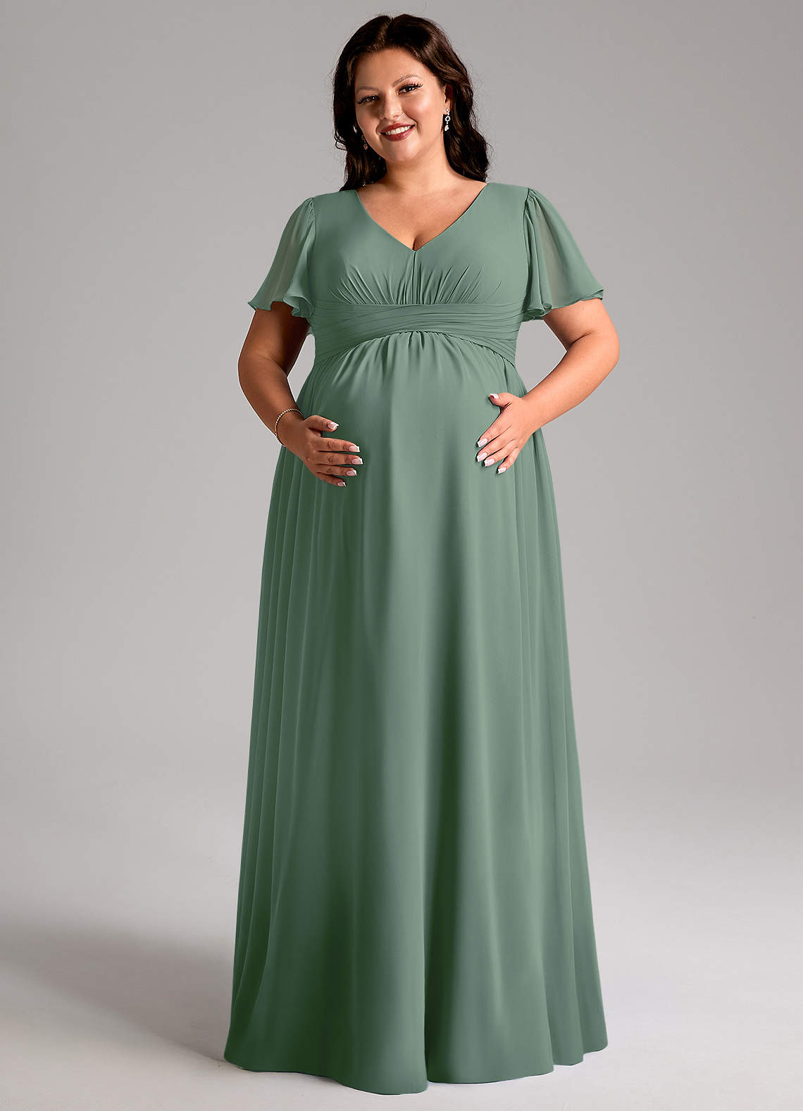 Azazie Verna Maternity Bridesmaid Dresses A-Line V-Neck Ruched Chiffon Floor-Length Dress image10