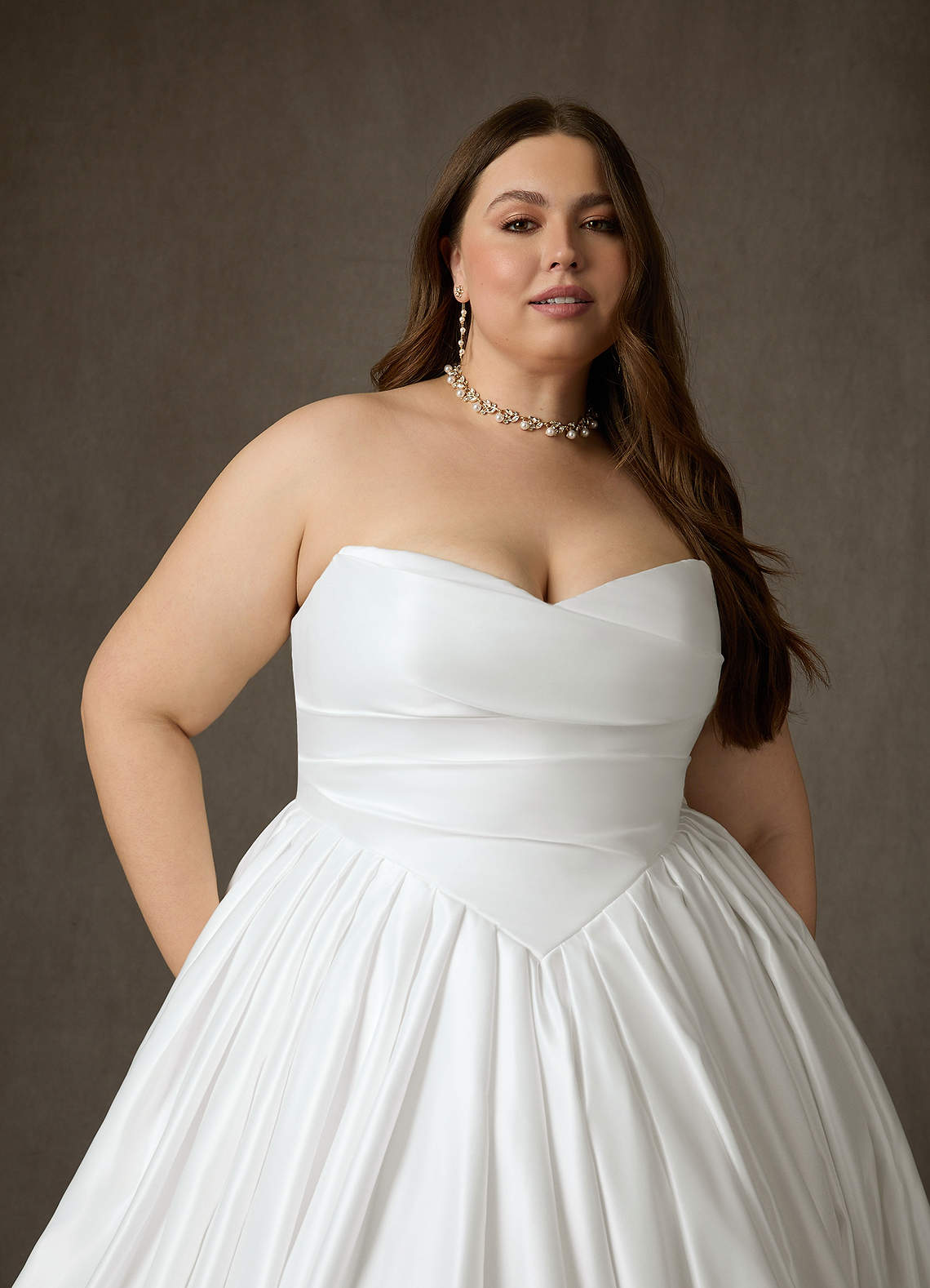 Azazie Celestia Wedding Dresses Diamond White Ball-Gown Strapless Matte Satin Dress image12