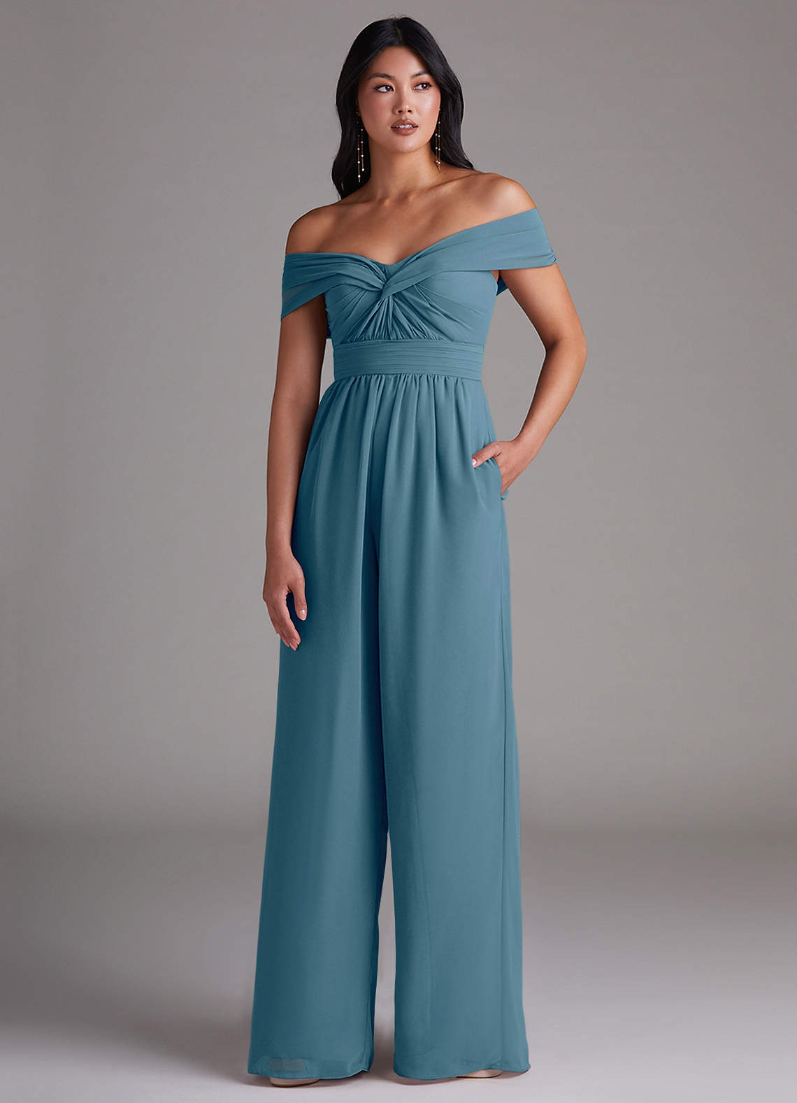 Azazie Lamara Brautjungfernkleider Wandelbar Schulterfrei Chiffon Overall/Jumpsuit Bermudablau image1