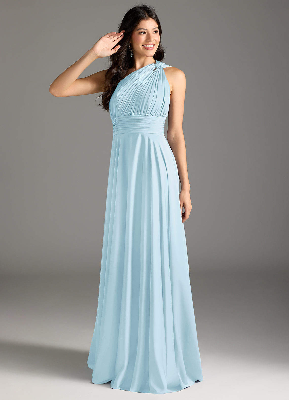 Azazie Charlize Bridesmaid Dresses Sky Blue A-Line One Shoulder Stretch Satin Dress image1