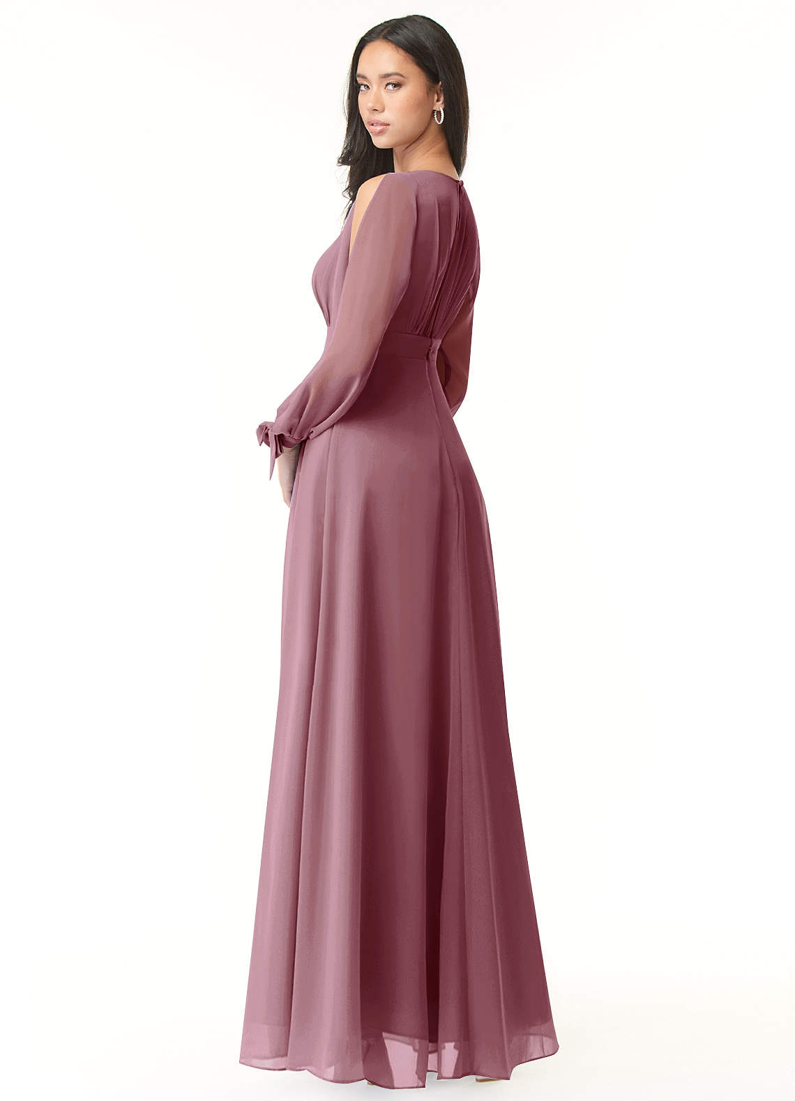 Long sleeve mauve bridesmaid dress hotsell