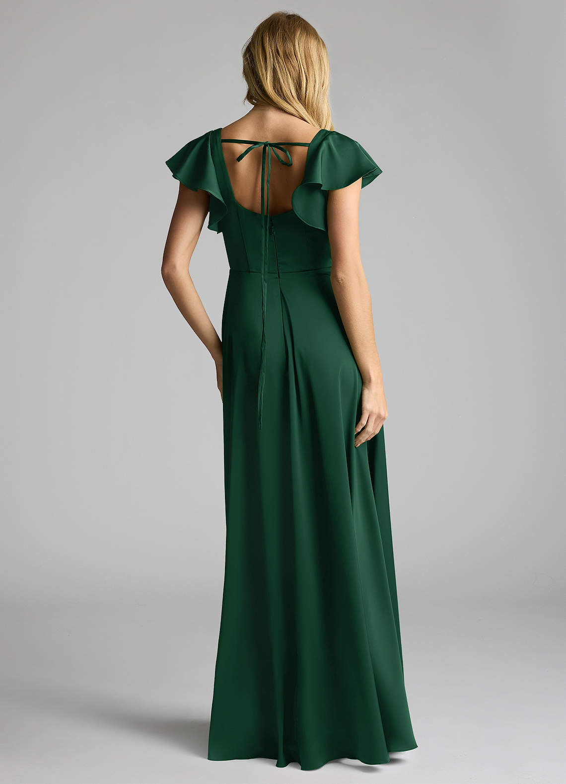 Azazie Bondi Bridesmaid Dresses Dark Green A-Line Bow Stretch Satin Dress image3