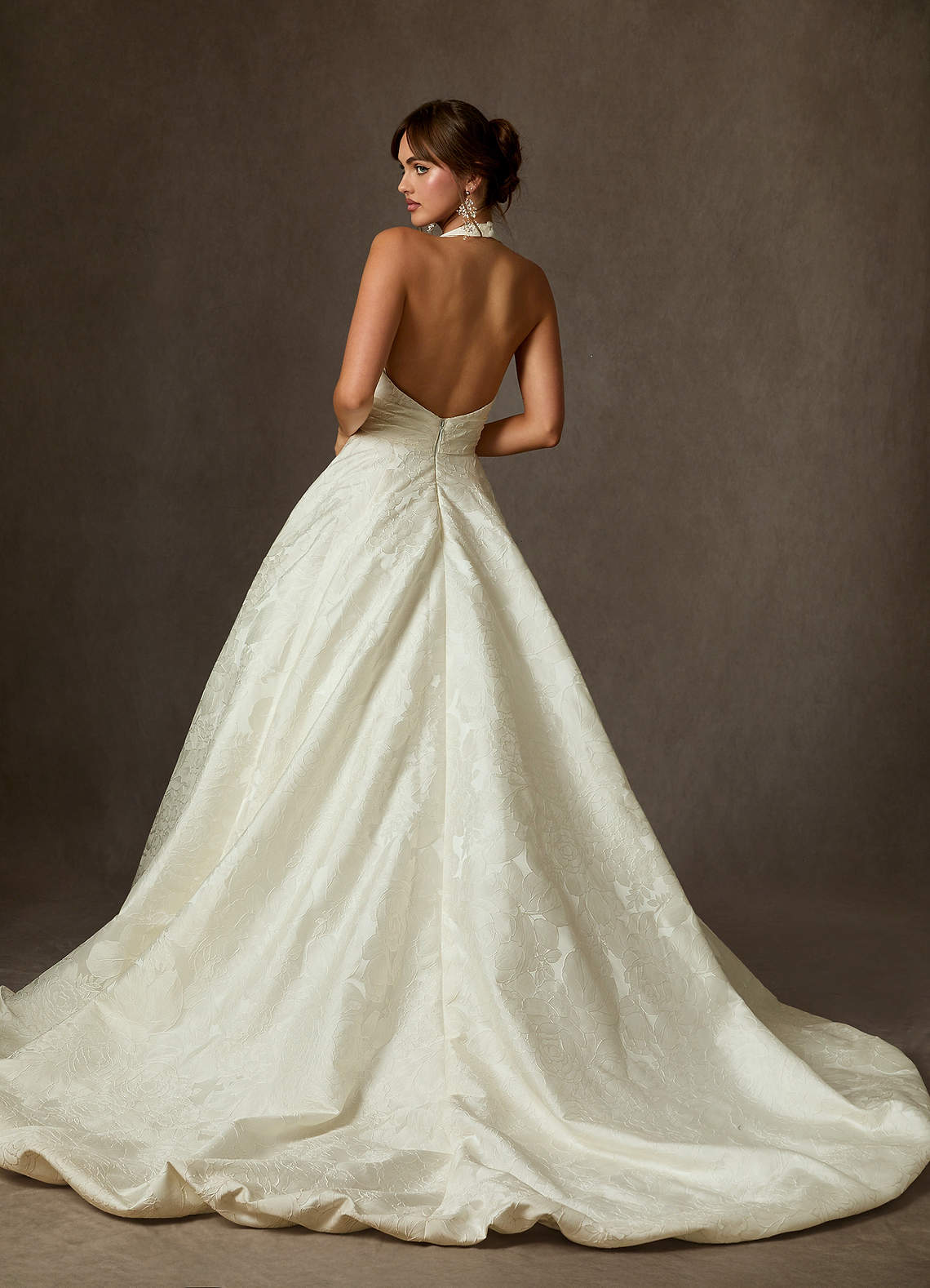 Azazie Saphira Wedding Dresses Antique White Ball-Gown with Pockets Floral Jacquard Dress image1