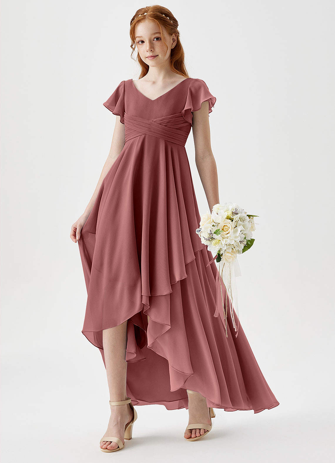 Azazie Caria Junior Amethyst A-Line Pleated Chiffon Dress image1