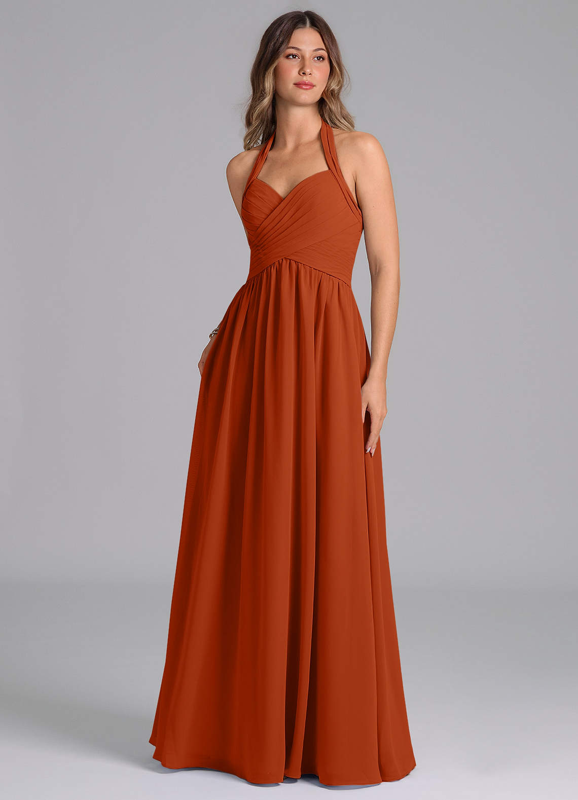 Azazie Darlyn At-home Try On Dresses Dusty Blue A-Line Pleated Chiffon Dress image1