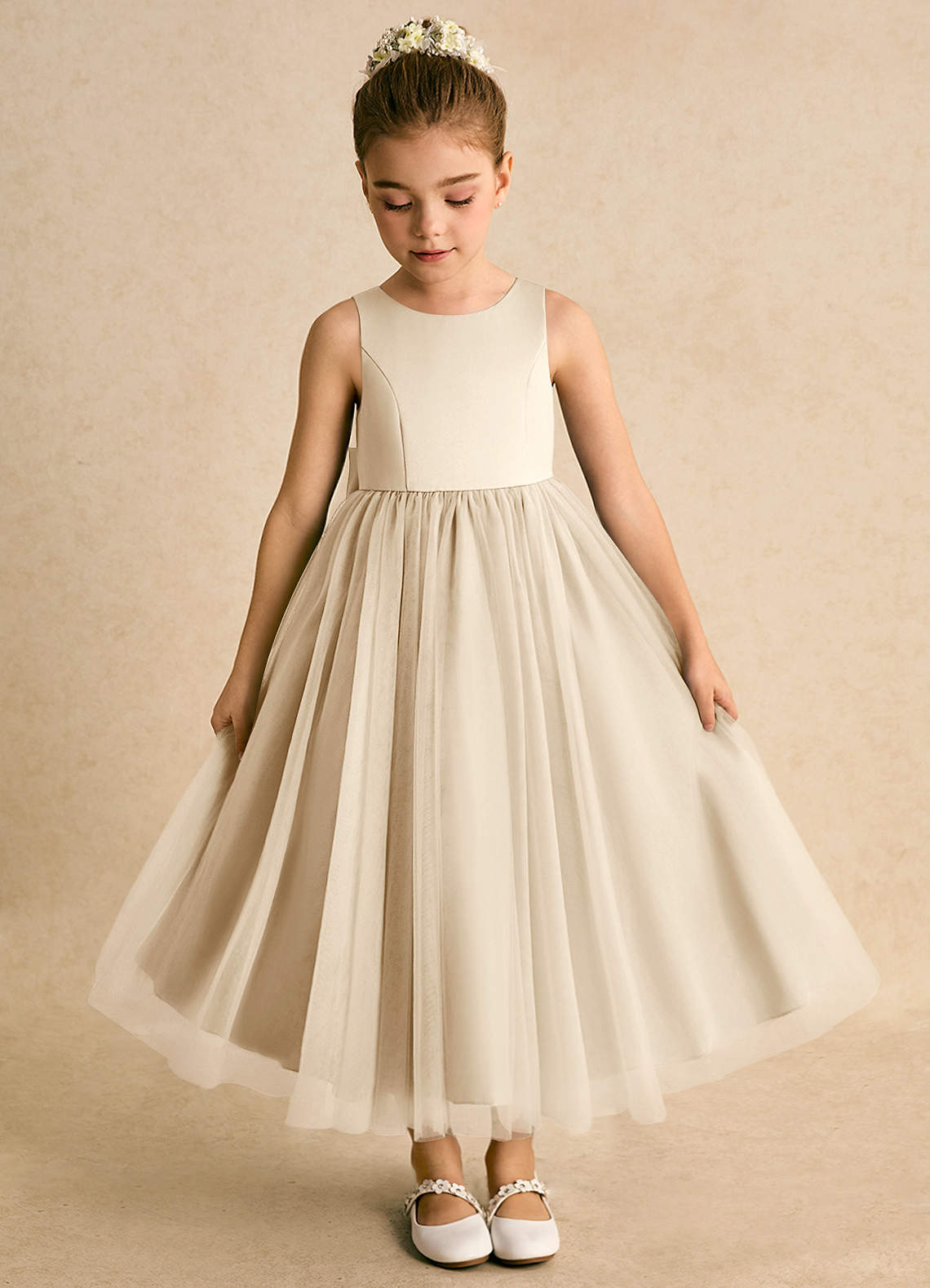Azazie Solia Robe Demoiselle D'honneur Fillette Robe Princesse en Tulle Arc Champagne image5