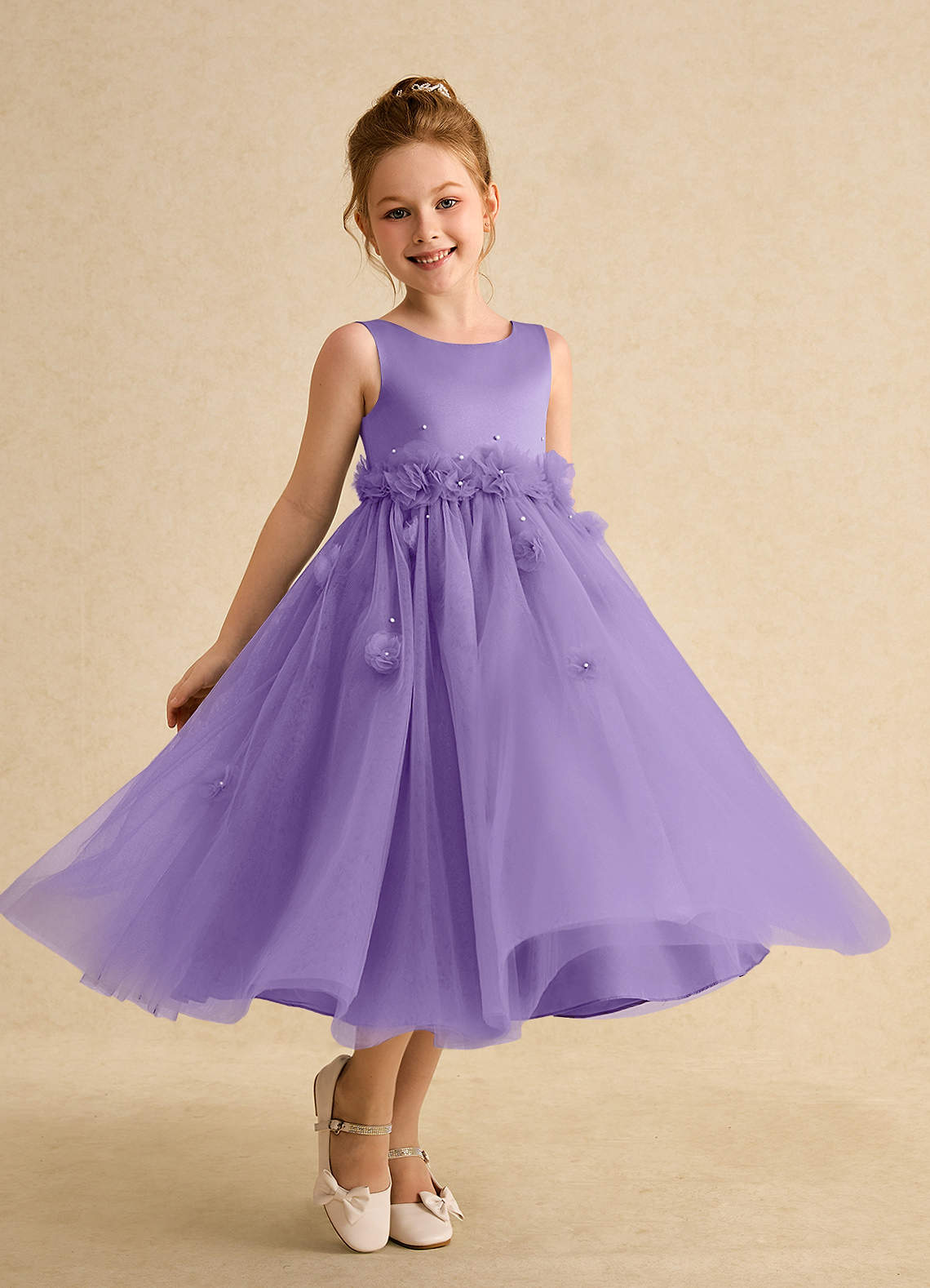 Azazie Lux Flower Girl Dresses Tahiti A-Line Beaded Tulle Dress image1