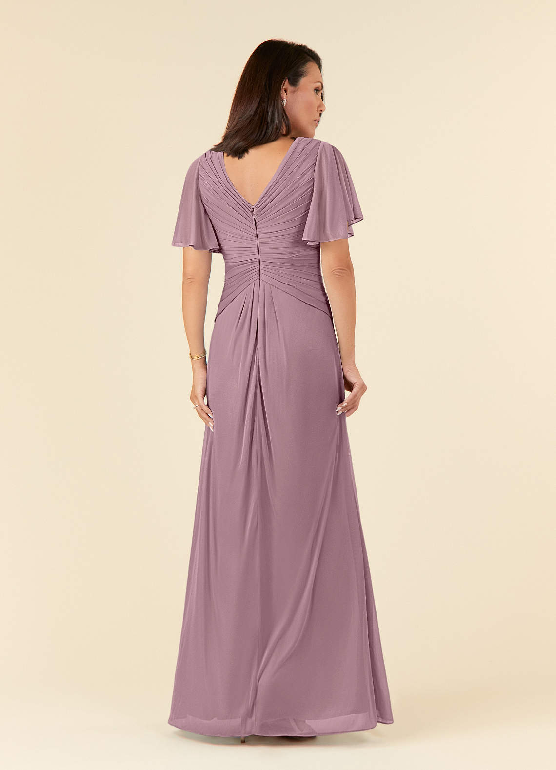 Azazie Emmeline Mother of the Bride Dresses Dusty Rose A-Line V-Neck Pleated Mesh Dress image1