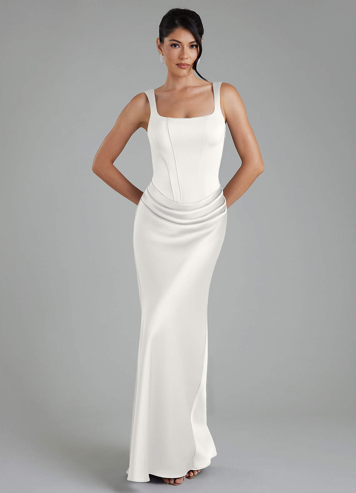 Azazie Etta White Stretch Satin Bridesmaid Dresses | Azazie
