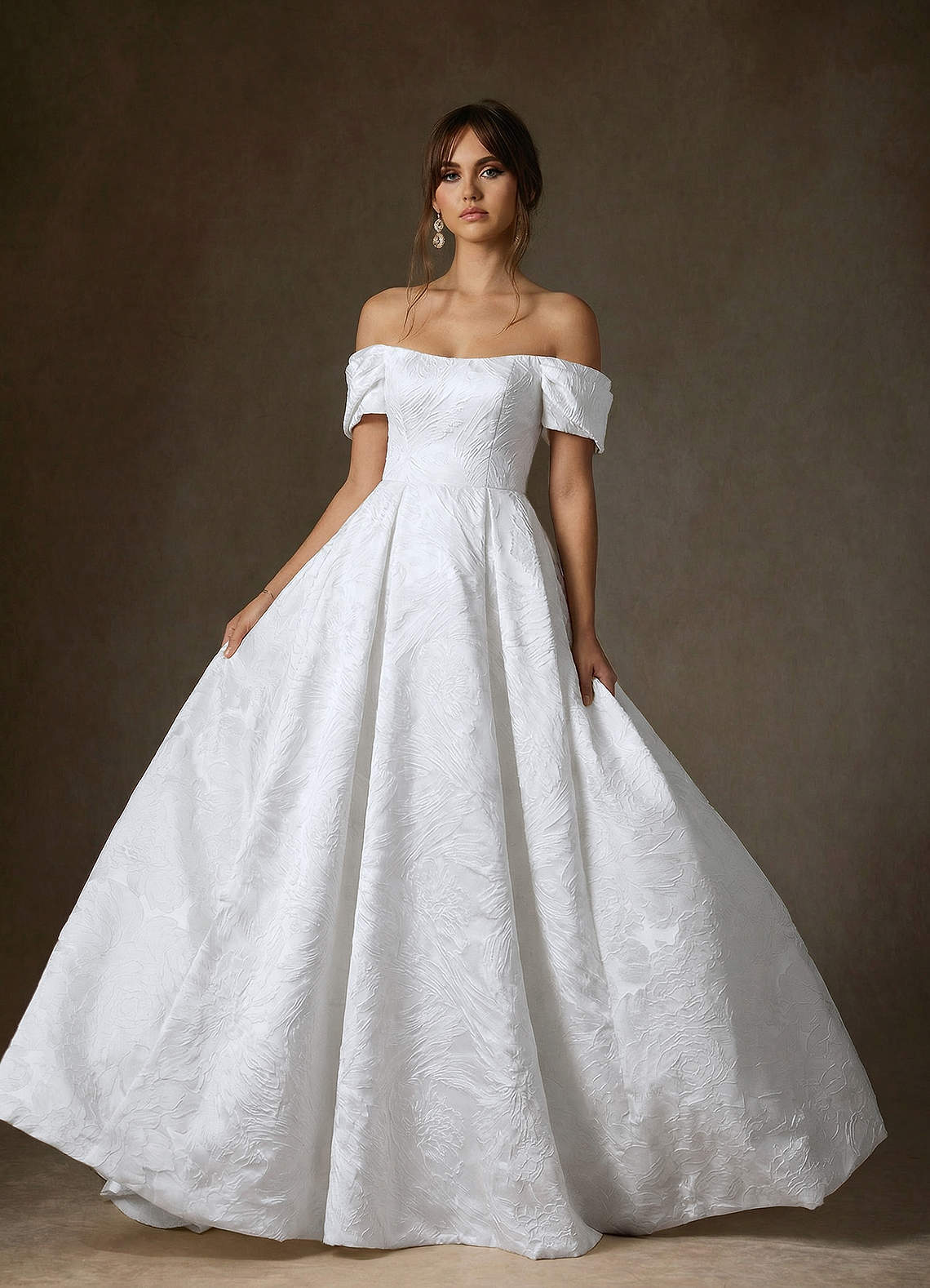 Azazie Efina Wedding Dresses Diamond White Ball-Gown Floral Jacquard Dress image2