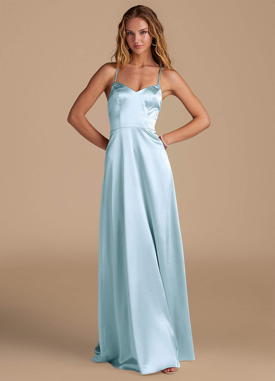 Azazie Mei Bridesmaid Dresses Sky Blue A-Line Metallic Satin Dress image1