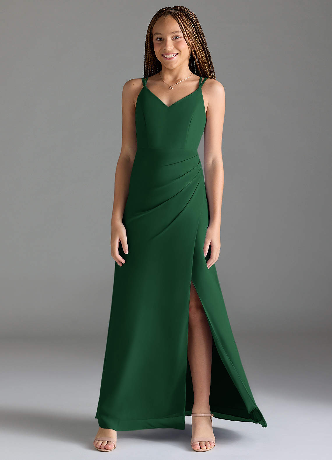 Azazie Leo Junior Dark Green Mermaid Pleated Chiffon Dress image1