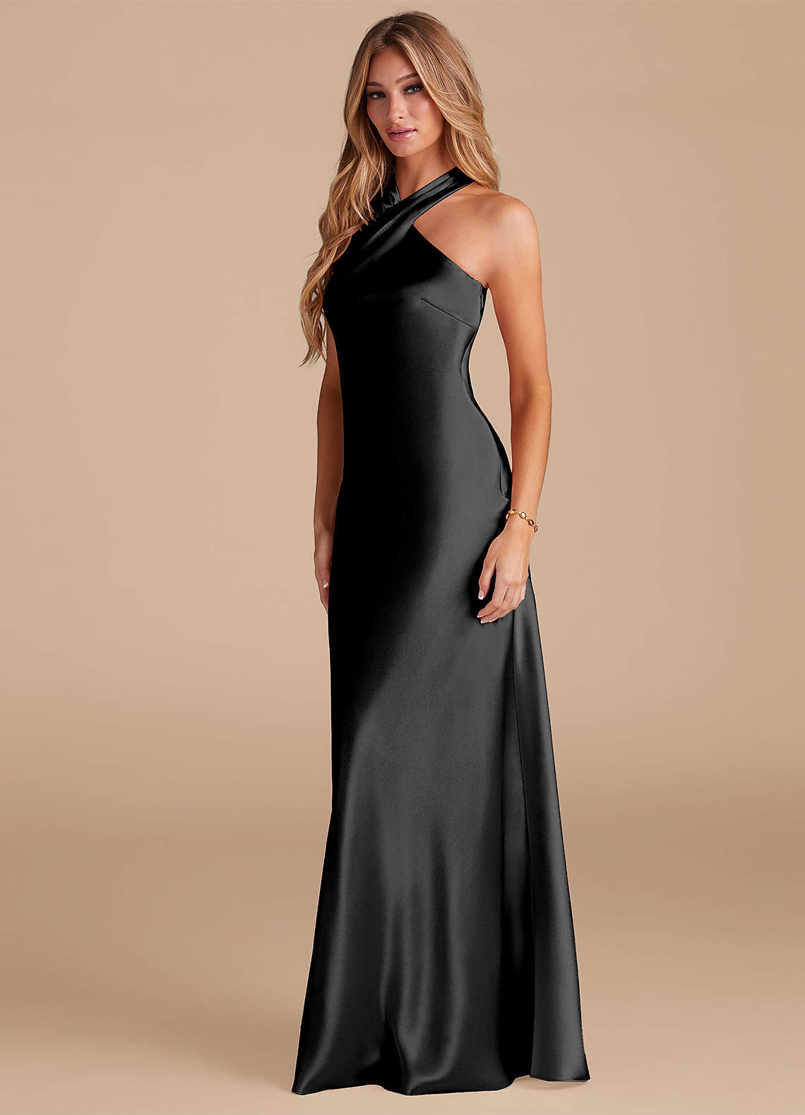 Azazie Doretta At-home Try On Dresses Black Mermaid Bow Metallic Satin Dress image3