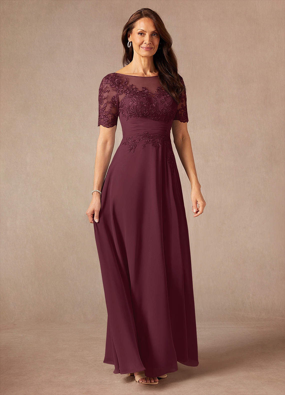 Azazie Raissa Mother of the Bride Dresses Cabernet A-Line Lace Chiffon Dress image5