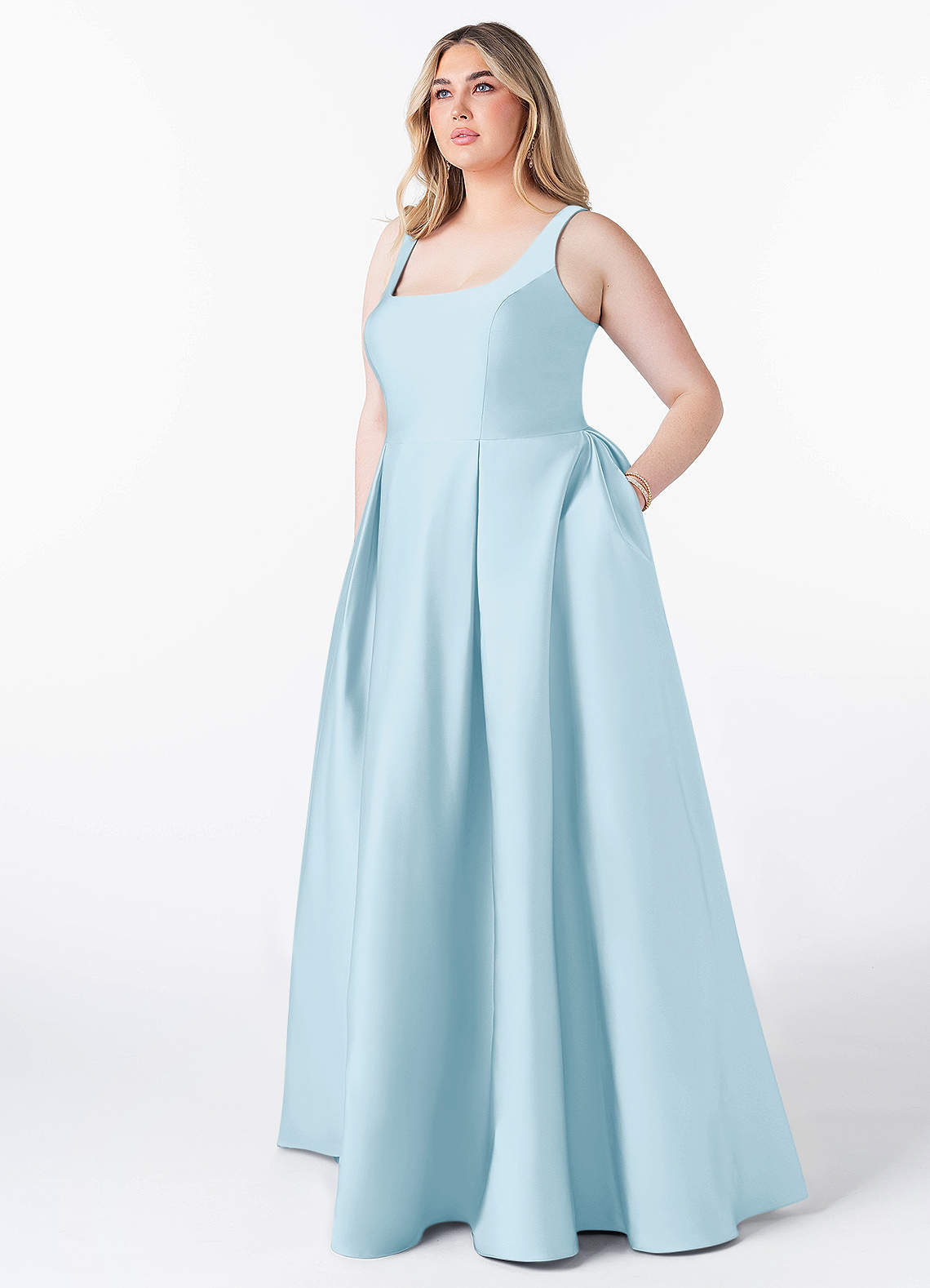 Azazie Neve Abiti da Damigella Abito Principessa in Raso Elasticizzato Con Tasche Azzurro image1