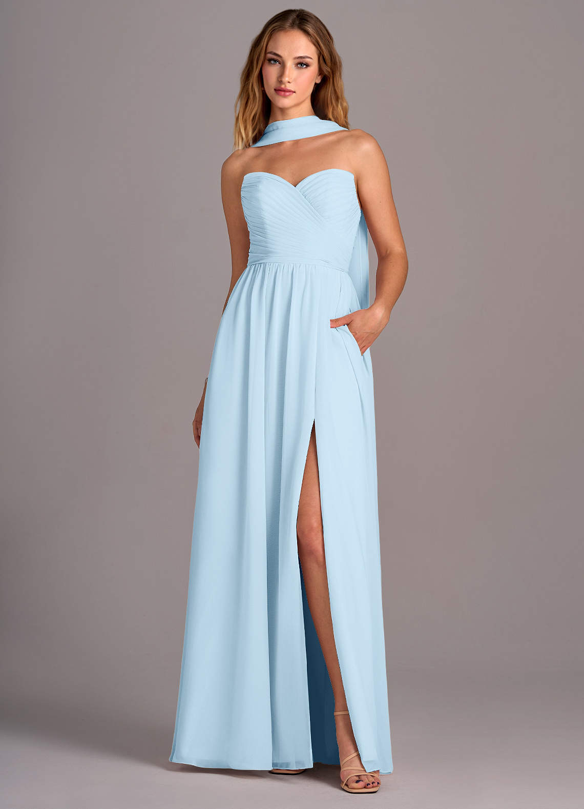 Azazie Joni Bridesmaid Dresses Sky Blue A-Line Strapless Chiffon Convertible Dress image1