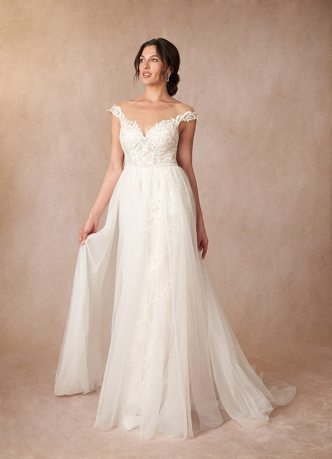 Azazie Diviana Wedding Dresses Diamond White Champagne A-Line Sequins Tulle Dress image1